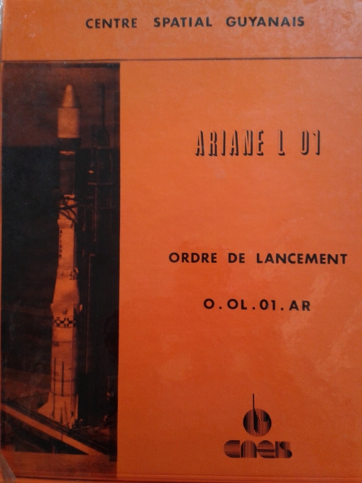 En orginalkopi fra 1979 av spesifikasjonen for den første Ariane oppskytningen, L01.